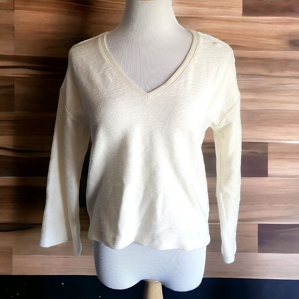 Madewell Cream Ottoman Jacquard Textured V-Neck Long-Sleeve Womens XXS